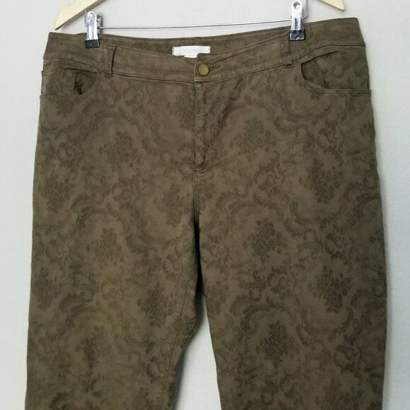 Chico's Jacquard 5 Pocket Ankle Pants in Sherwood Olive Women's 2.5 US 14 Green - Picture 2 of 16